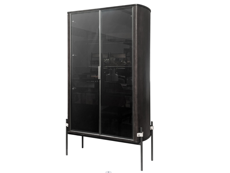 E1环保板材进口烟熏木皮铝合金玻璃门五金脚架灯带餐边柜
