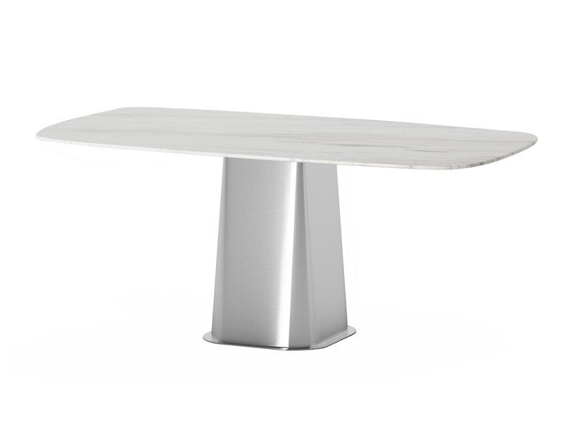 3.0厘厚不锈钢原色亮光脚底板18厘夹板扪绒布天然石餐桌