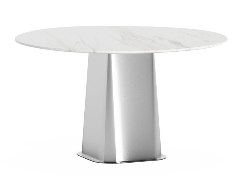3.0厘厚不锈钢原色亮光脚+底板配18厘夹板扪绒布+天然石餐桌