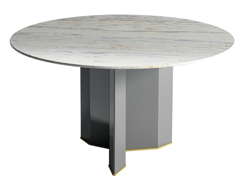 1.5厘厚不锈钢灰钛亮光脚+底板配18厘夹板扪绒布+天然石餐桌