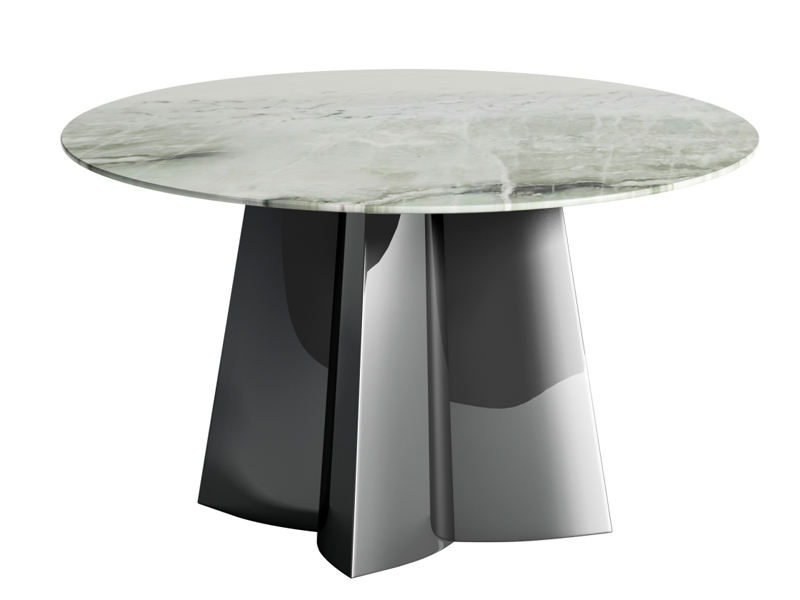 1.7厘厚不锈钢灰钛亮光脚+底板配18厘夹板扪绒布+天然石（绿野仙踪）餐桌