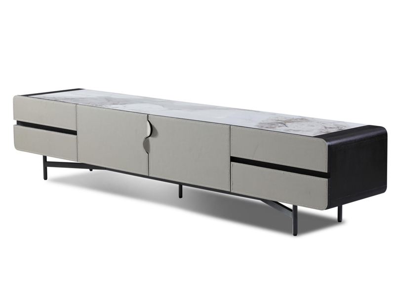(E1)MDF高密度板+纯天然进口烟熏木皮高档岩板(香奈儿) 电视柜